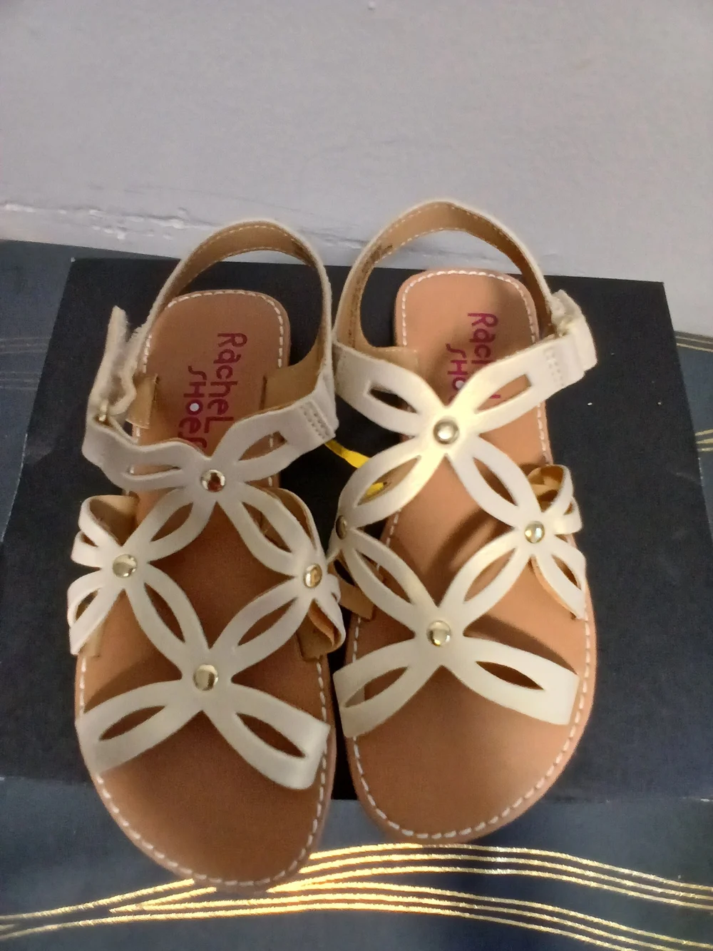 Rachel Shoes Women's Cream Floral Cutout Sandals